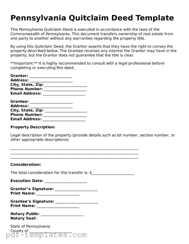 Official Quitclaim Deed Template for Pennsylvania State