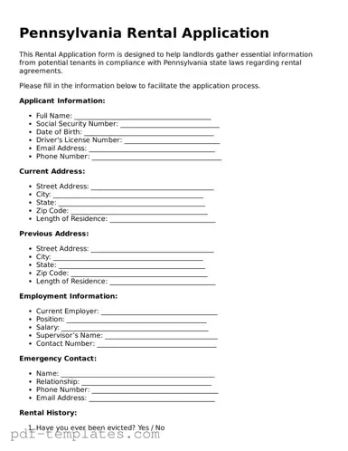 Official Rental Application Template for Pennsylvania State