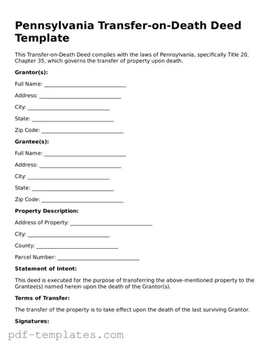 Official Transfer-on-Death Deed Template for Pennsylvania State