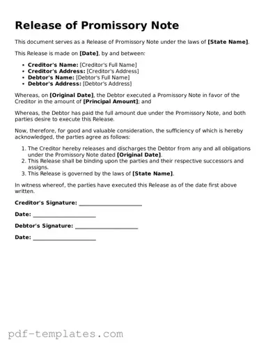 Release of Promissory Note Document