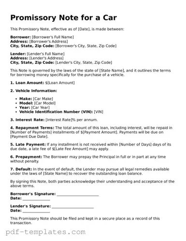 Promissory Note for a Car Document