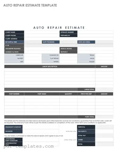 Get Auto Repair Estimate Form in PDF