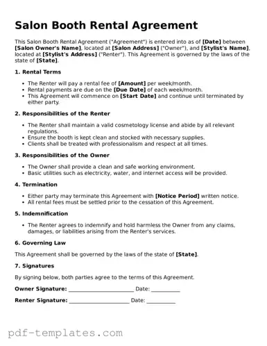 Salon Booth Rental Agreement Document
