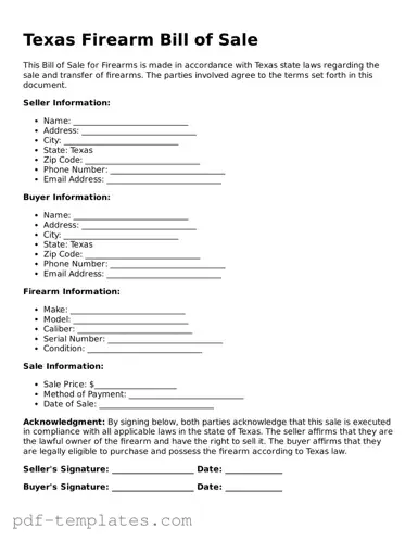 Official Firearm Bill of Sale Template for Texas State