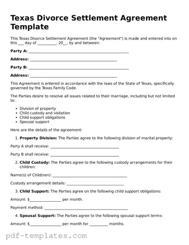 Official Divorce Settlement Agreement Template for Texas State