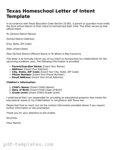 Official Homeschool Letter of Intent Template for Texas State