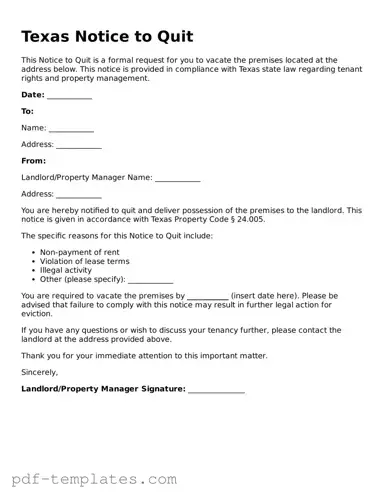 Official Notice to Quit Template for Texas State