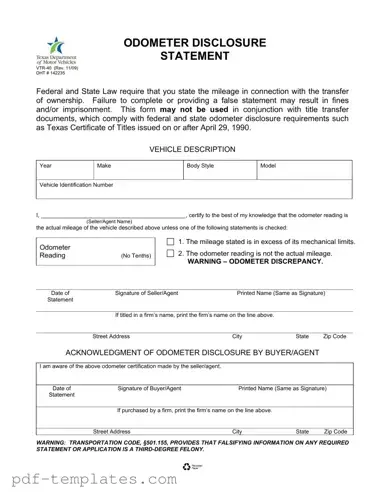 Get Texas Odometer Statement Form in PDF
