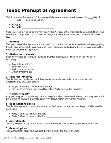 Official Prenuptial Agreement Template for Texas State