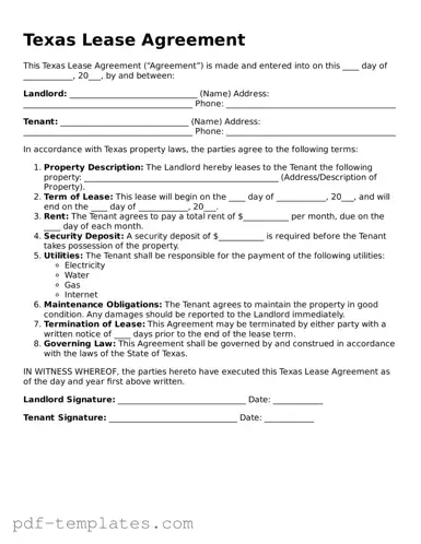 Official Lease Agreement Template for Texas State