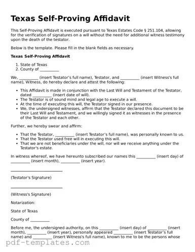 Official Self-Proving Affidavit Template for Texas State