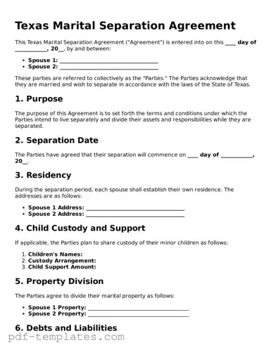 Official Marital Separation Agreement Template for Texas State