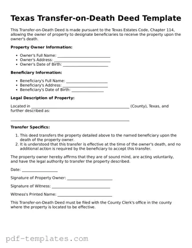 Official Transfer-on-Death Deed Template for Texas State