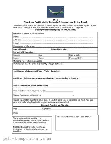 Get Veterinary Certificate Travel Form in PDF