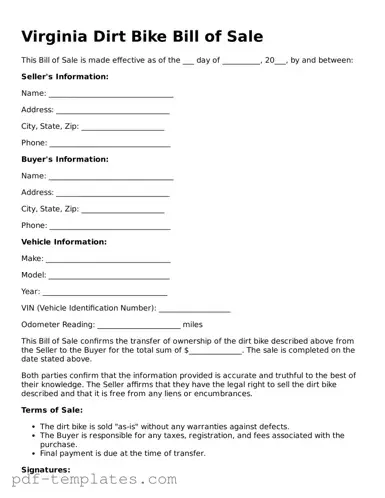 Official Dirt Bike Bill of Sale Template for Virginia State