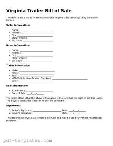 Official Trailer Bill of Sale Template for Virginia State