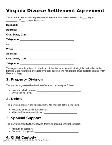 Official Divorce Settlement Agreement Template for Virginia State