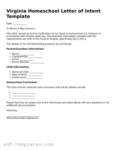 Official Homeschool Letter of Intent Template for Virginia State