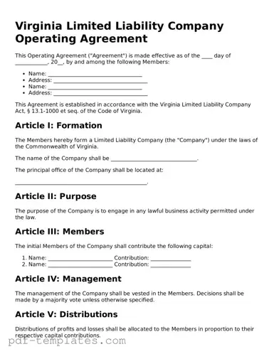 Official Operating Agreement Template for Virginia State