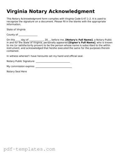 Official Notary Acknowledgement Template for Virginia State