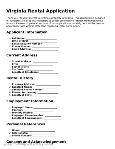 Official Rental Application Template for Virginia State