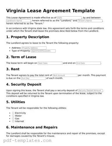 Official Lease Agreement Template for Virginia State