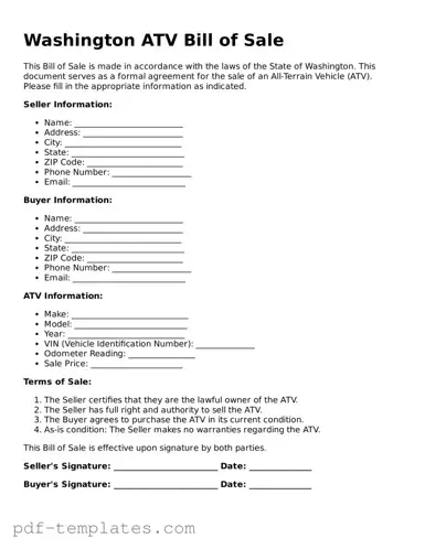 Official ATV Bill of Sale Template for Washington State
