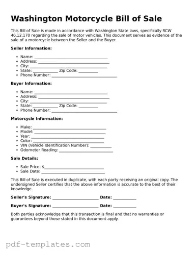 Official Motorcycle Bill of Sale Template for Washington State