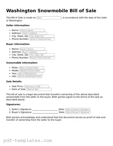Official Snowmobile Bill of Sale Template for Washington State