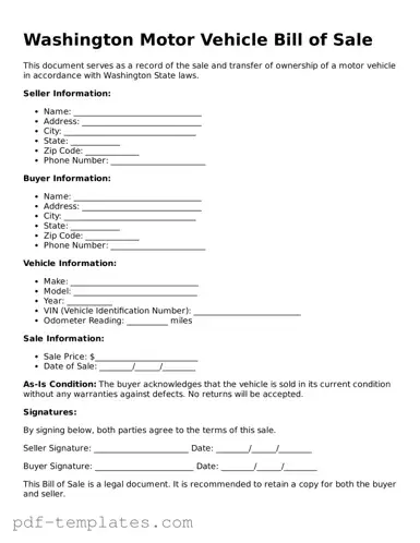 Official Motor Vehicle Bill of Sale Template for Washington State