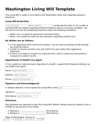 Official Living Will Template for Washington State