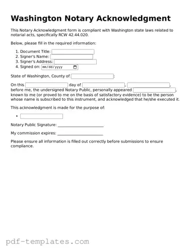 Official Notary Acknowledgement Template for Washington State
