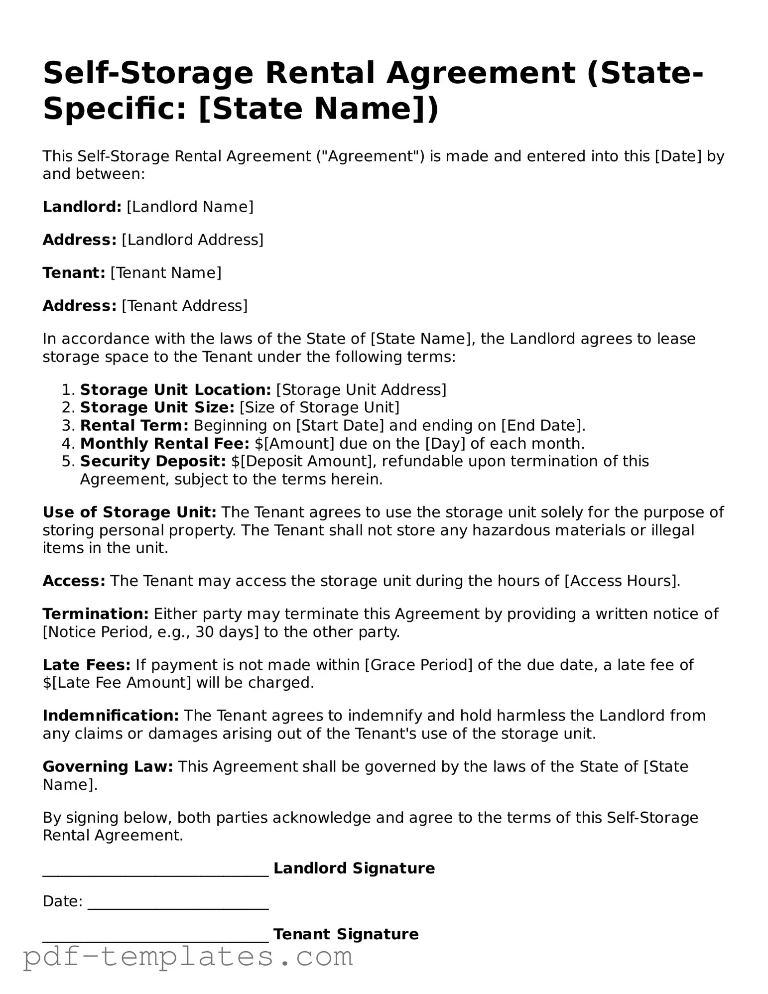 Self-Storage Rental Agreement Document
