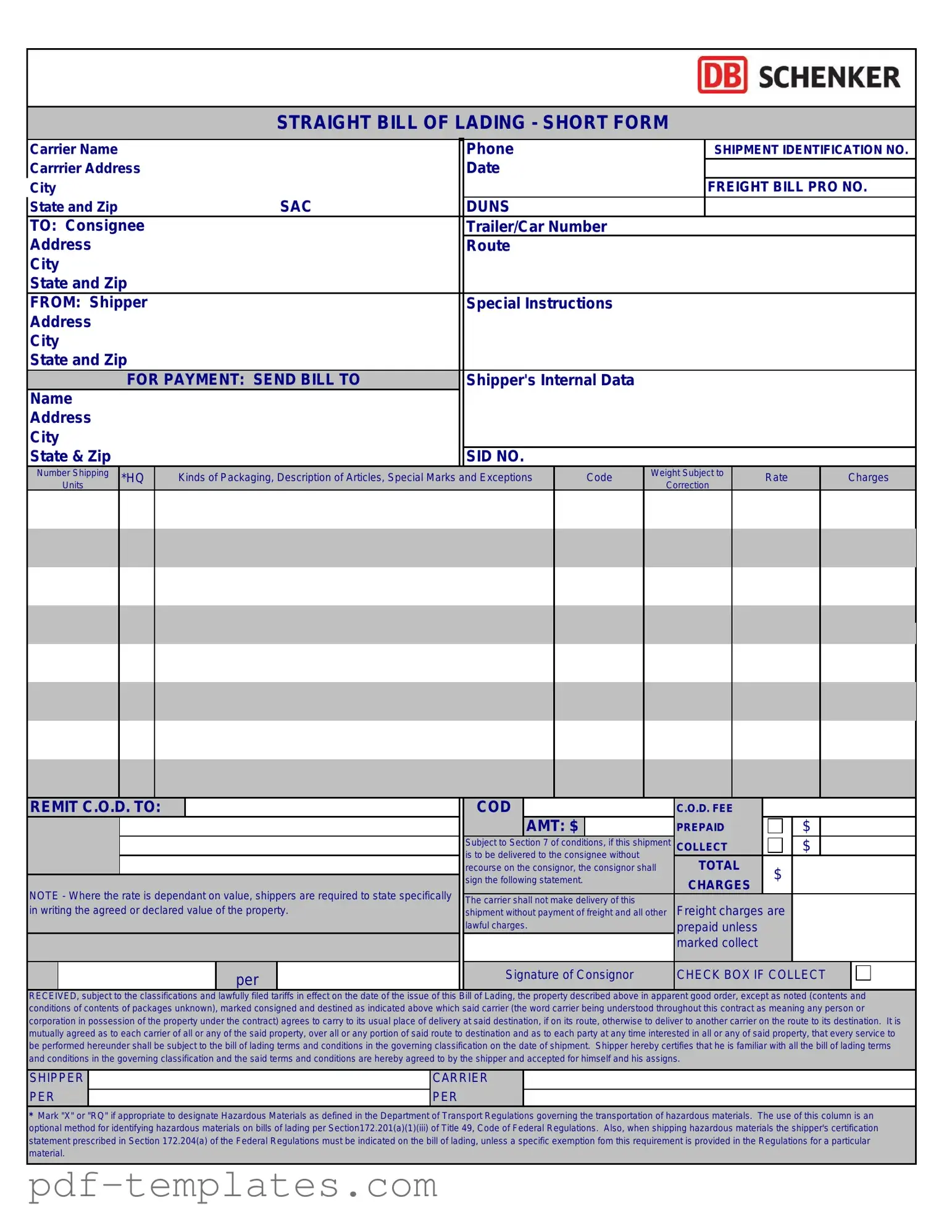 Get Straight Bill Of Lading Form in PDF