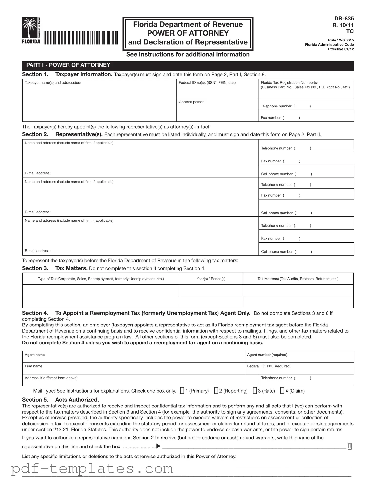 Get Tax POA dr 835 Form in PDF