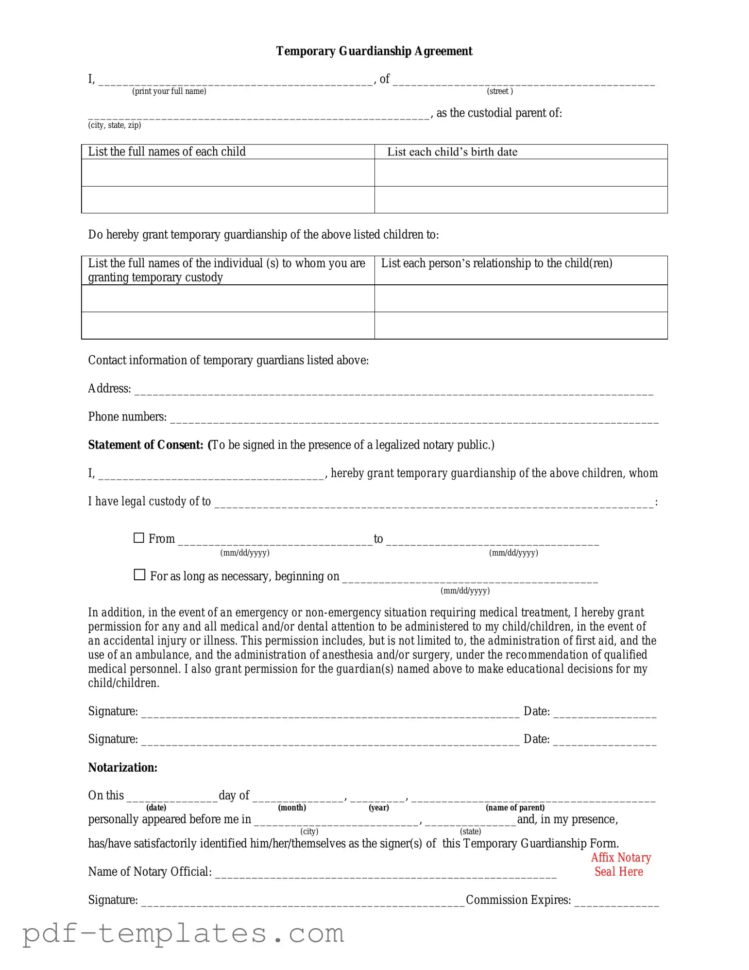 Get Temporary Custody Form in PDF