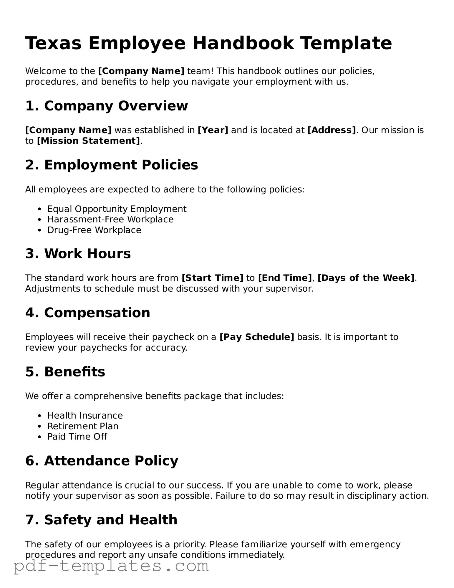 Official Employee Handbook Template for Texas State