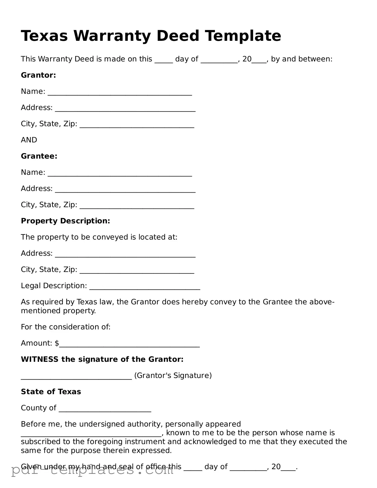 Official Deed Template for Texas State