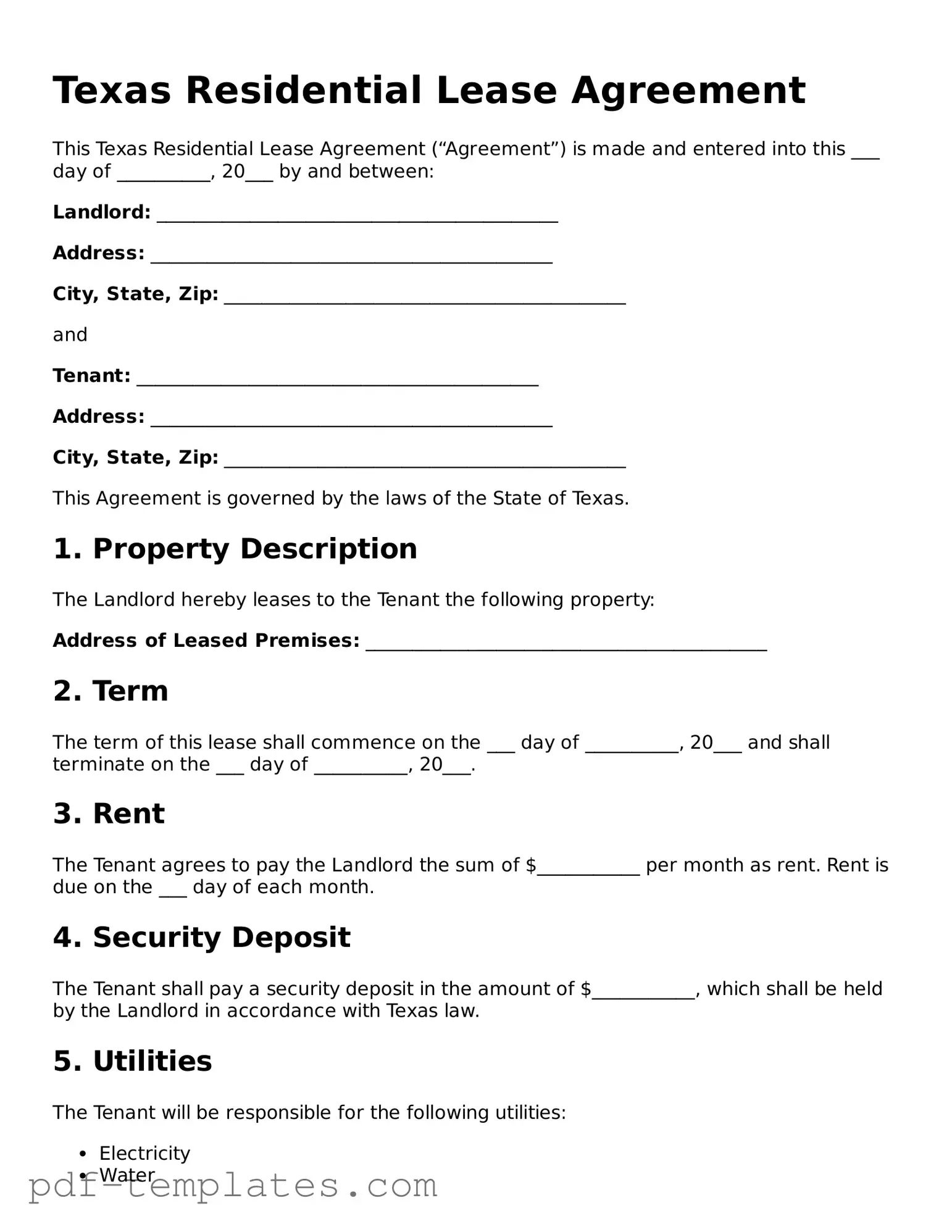 Official Residential Lease Agreement Template for Texas State