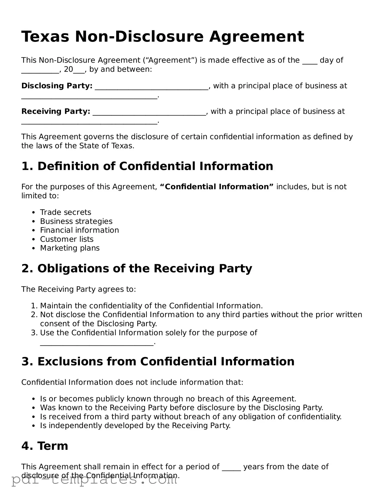 Official Non-disclosure Agreement Template for Texas State