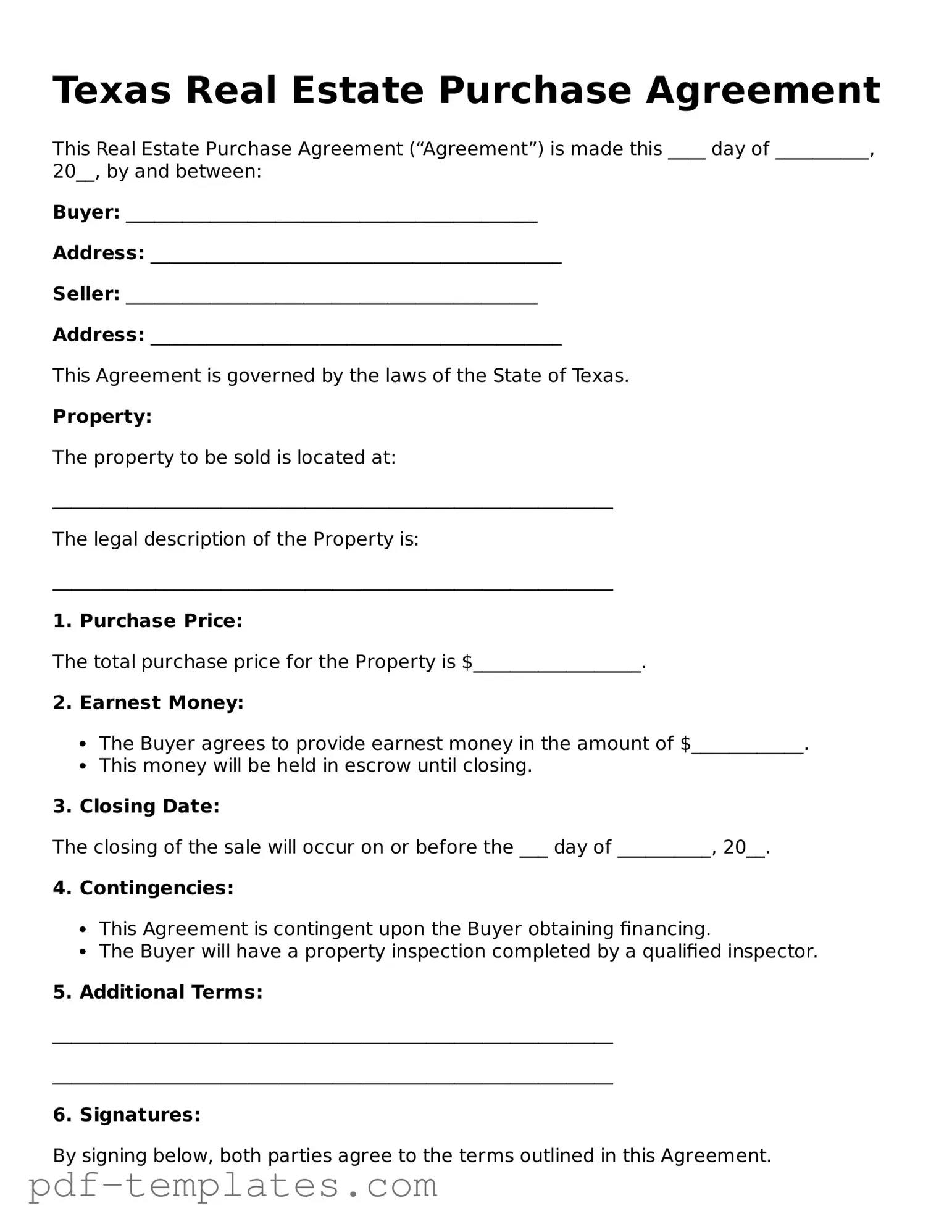 Official Real Estate Purchase Agreement Template for Texas State