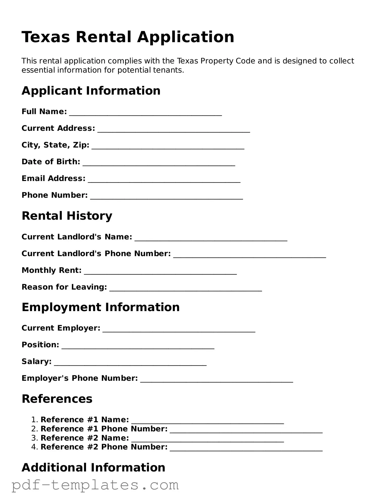 Official Rental Application Template for Texas State