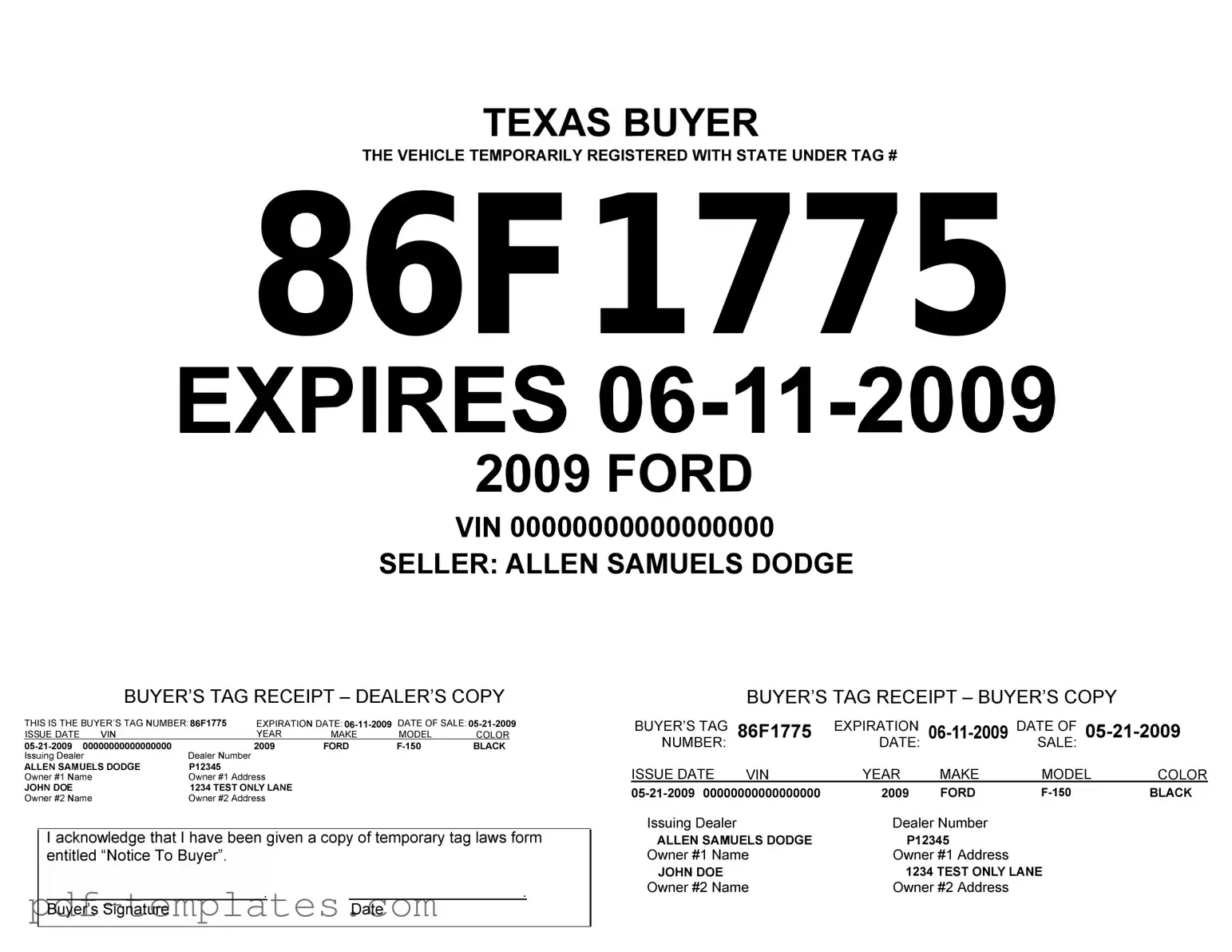 Get Texas Temporary Tag Form in PDF