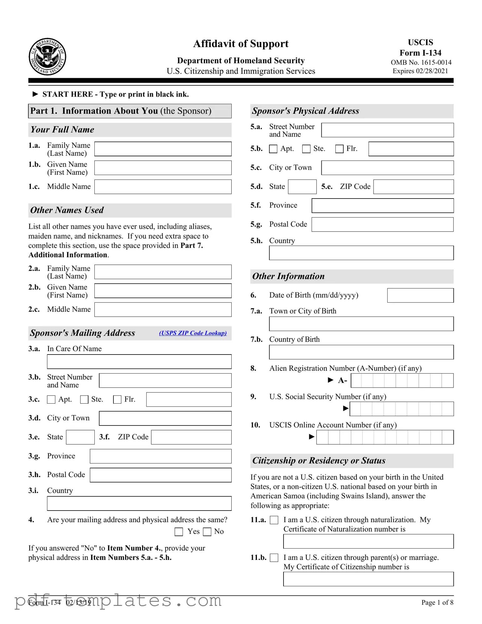 Get USCIS I-134 Form in PDF