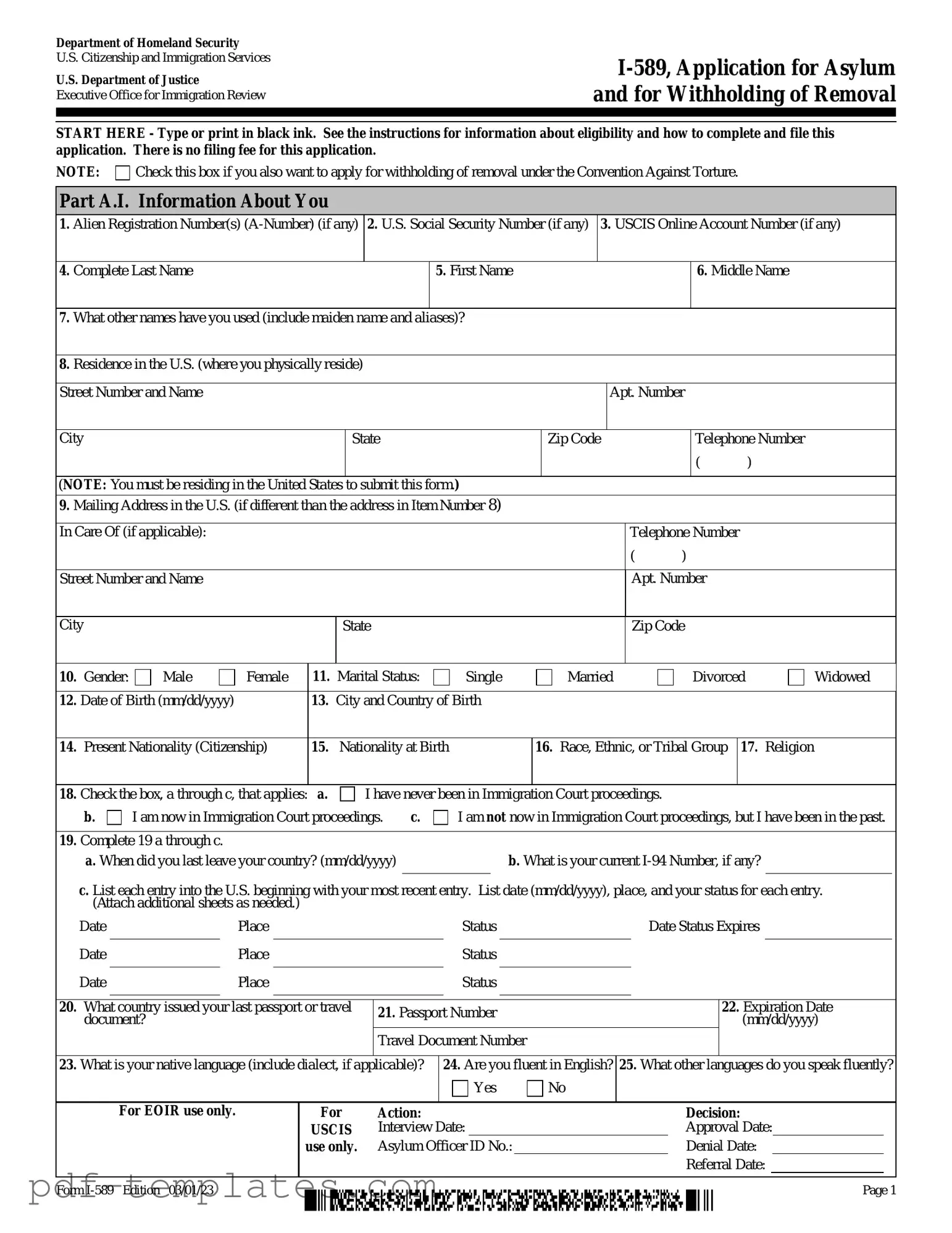Get USCIS I-589 Form in PDF