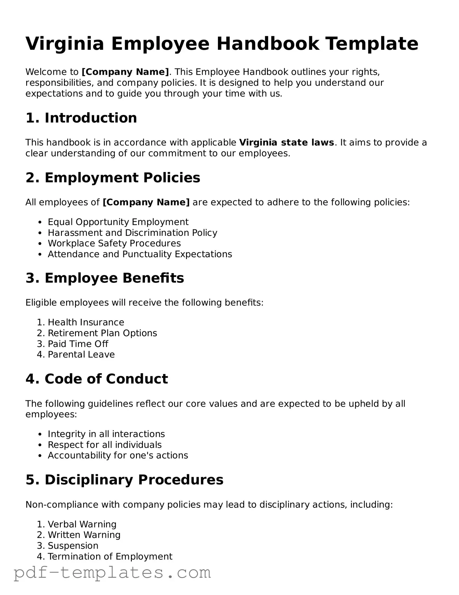Official Employee Handbook Template for Virginia State