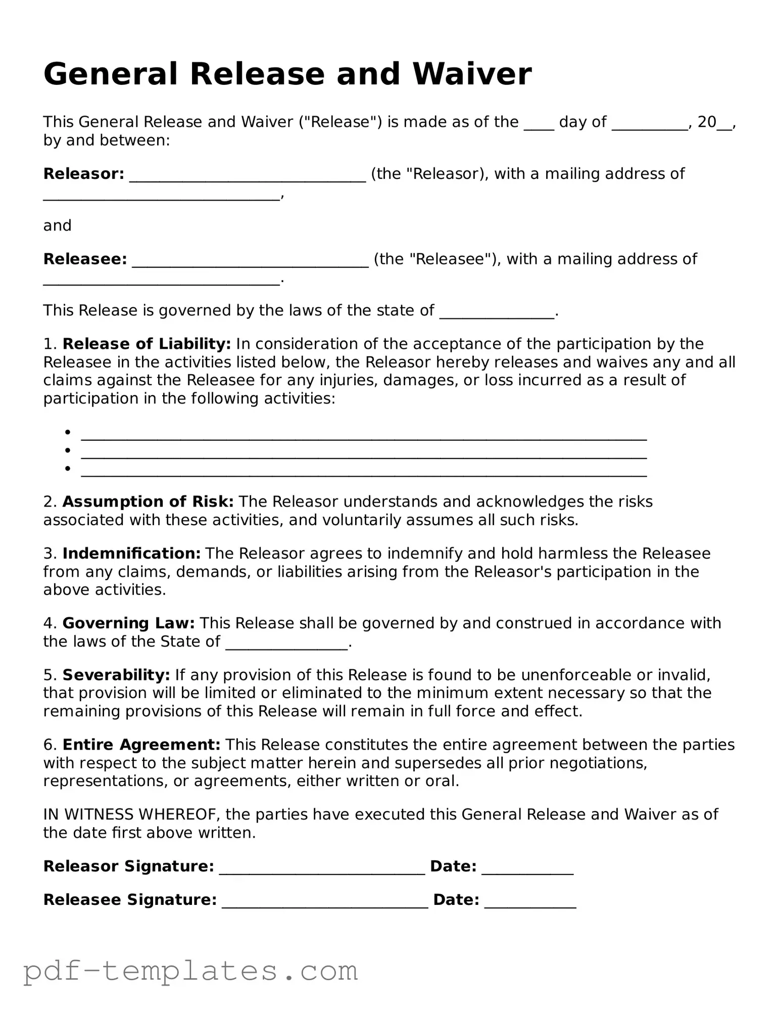 Release of Liability Document