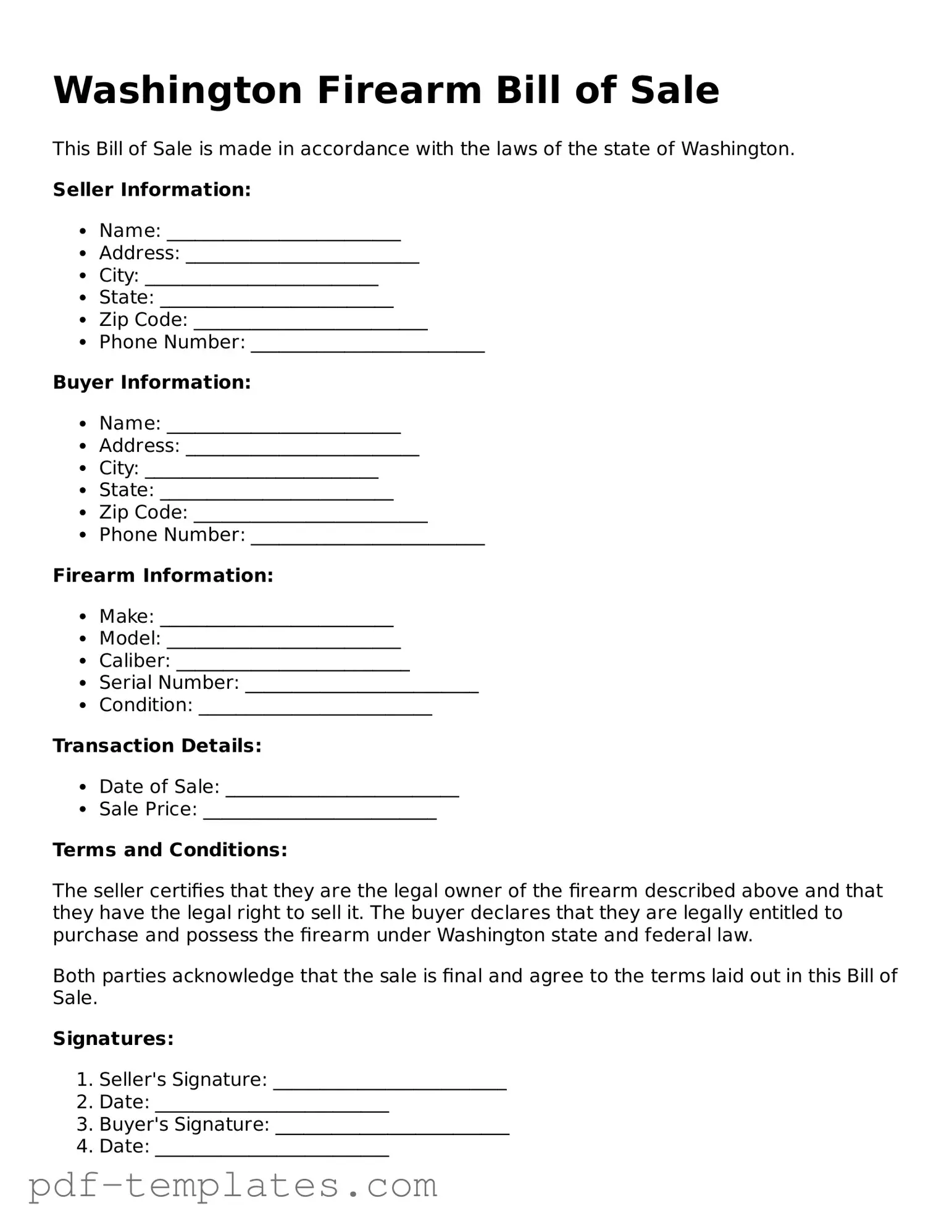 Official Firearm Bill of Sale Template for Washington State