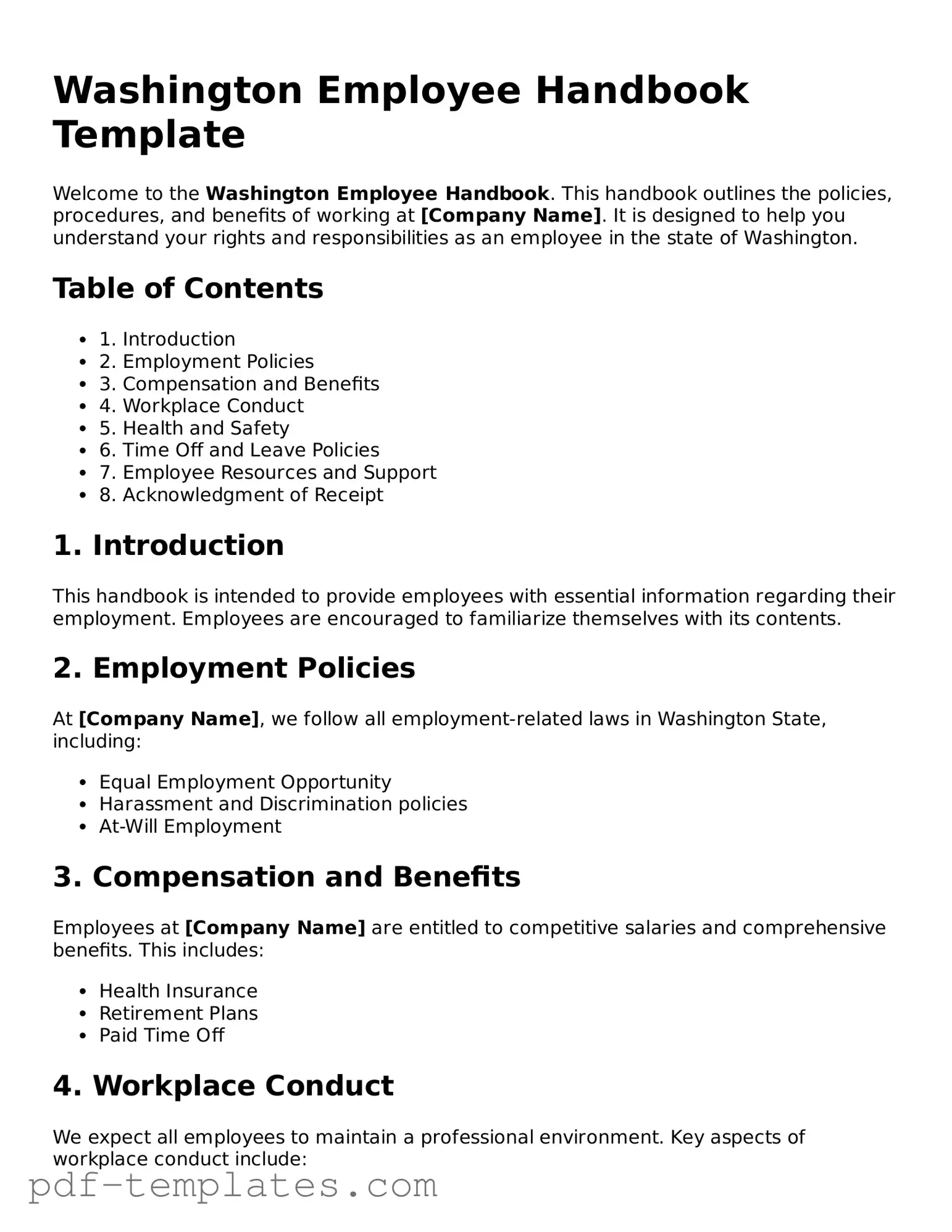 Official Employee Handbook Template for Washington State