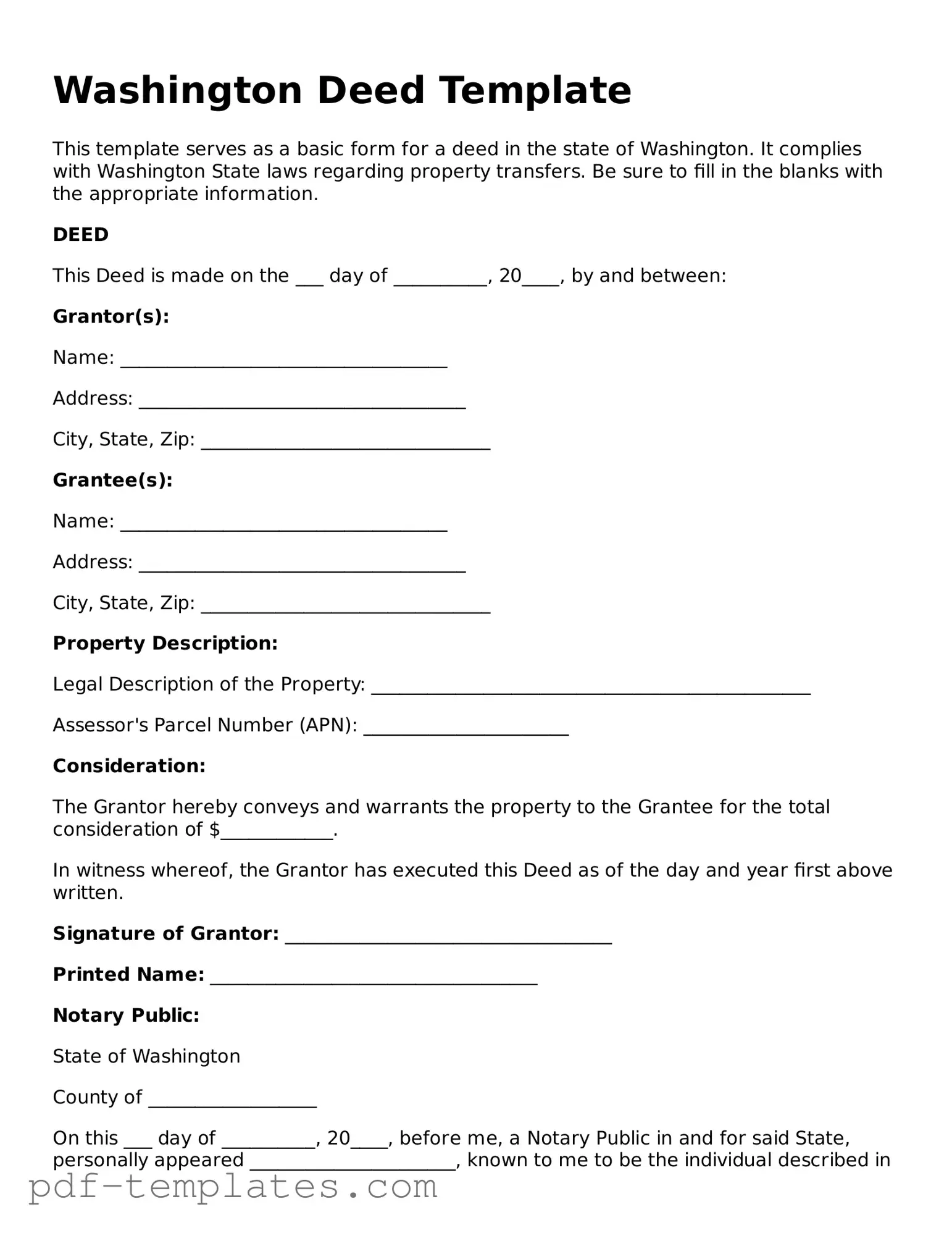 Official Deed Template for Washington State